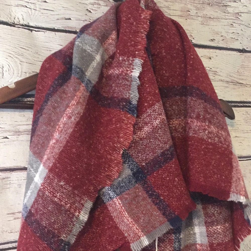 🍁Red Plaid Blanket Scarf - Picture 5 of 7